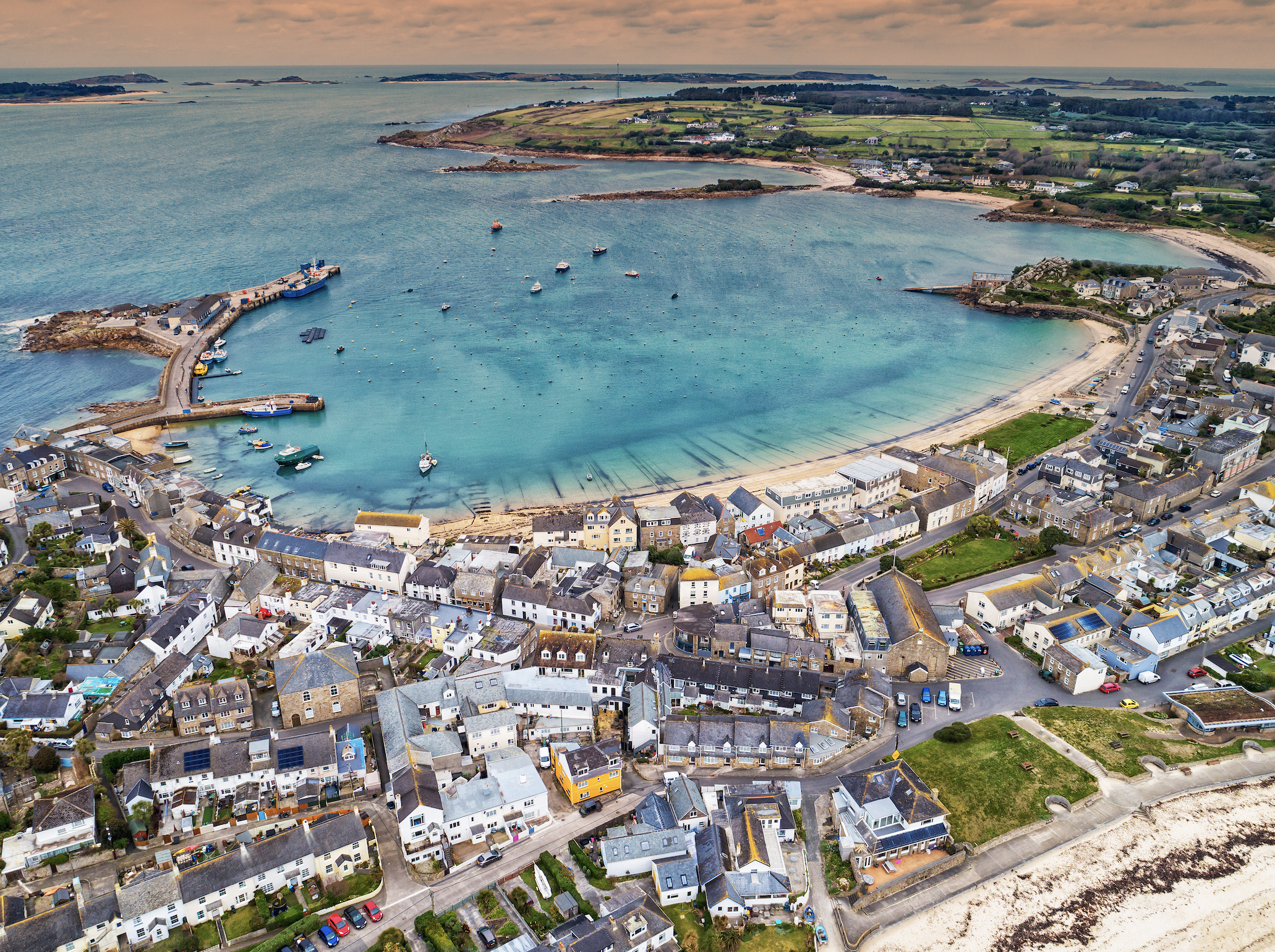  Aerial view across Hugh Town 