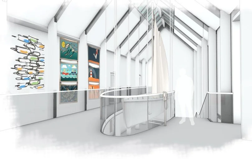   An artists proposal showing the suspension of the Klondyke boat from the ceiling of the designated cafe space.  Credit: Imagemakers UK   